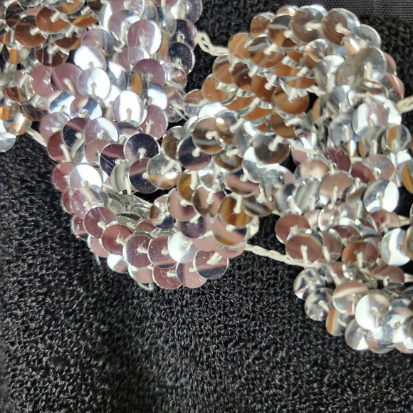 Vintage Leumann Italian Made Crepe Fit and Flare Dress Black Sequin Collar - Picture 6 of 14